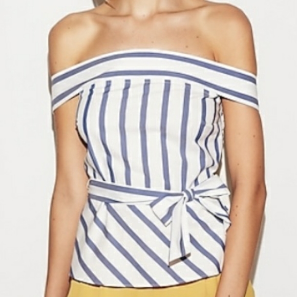 NWOT Express Off Shoulder Striped Peplum Top - Picture 2 of 13